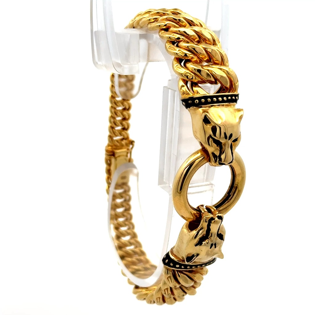 Bracelet Princess Cut with Panther Heads on Ring 20.5mm 8" 10K