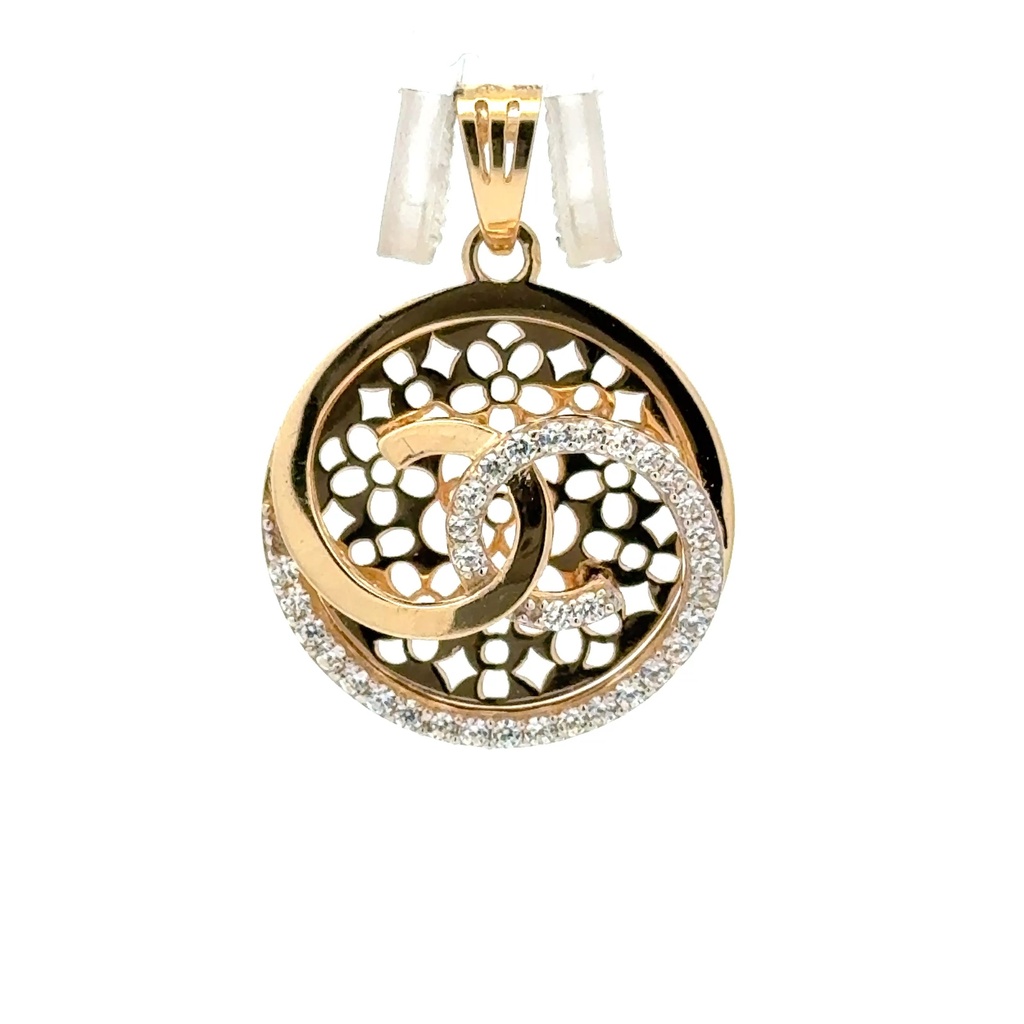 Pendant Interlocking Loop Filigree Medallion with CZ 26.5 14K