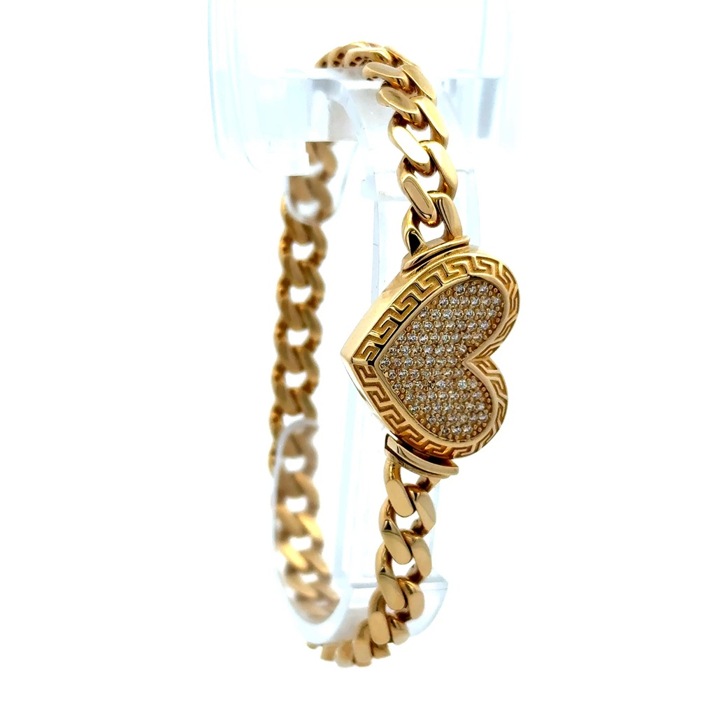 Bracelet Monaco with Heart Lock and CZ 6.5mm 7.5" 14K