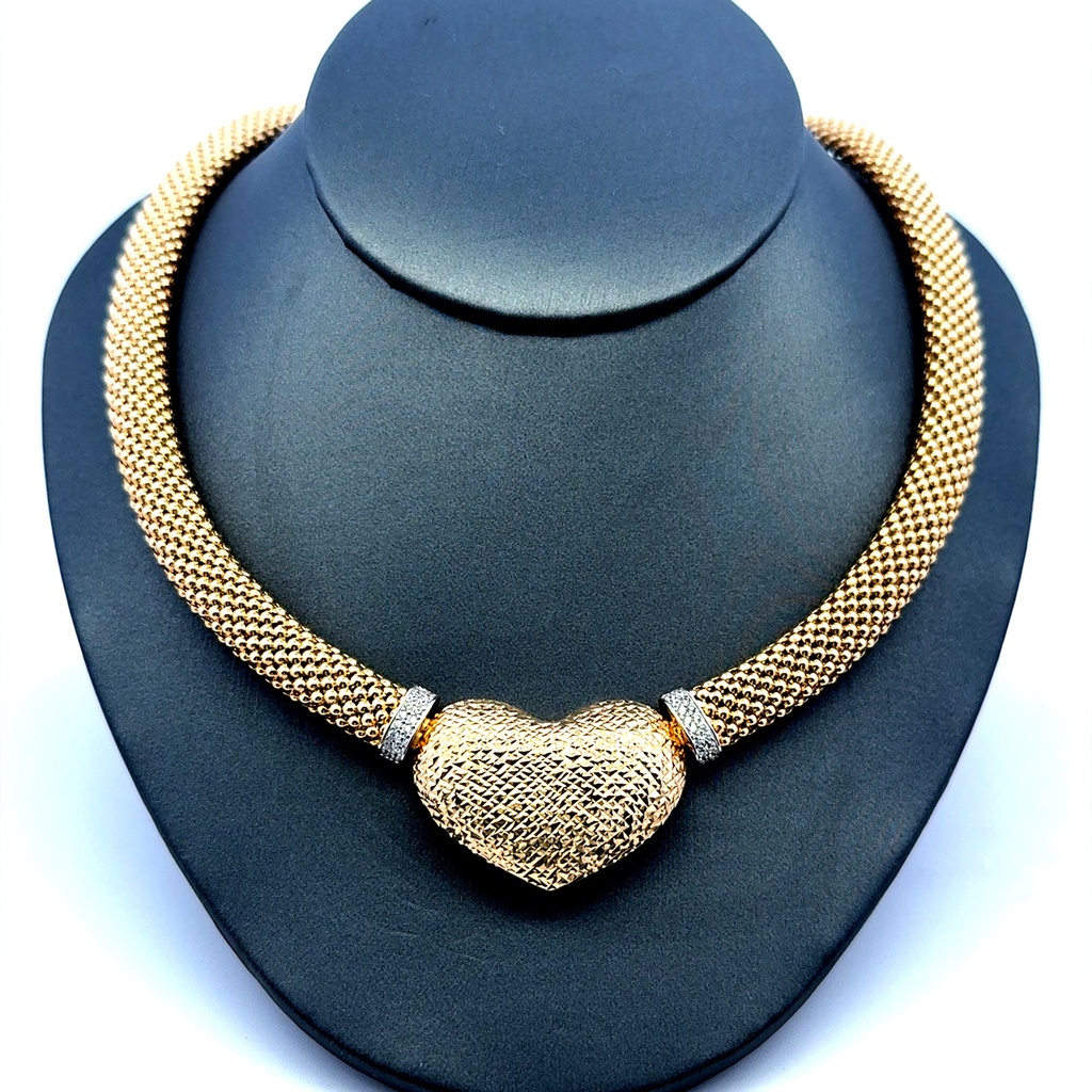 Necklaces Jessica with Rough Textured Heart & CZ 8.5mm 18" 10K